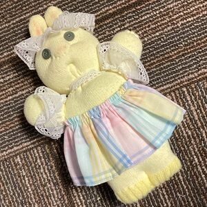 Handmade Yellow Bunny Plush with Pastel Plaid Dress